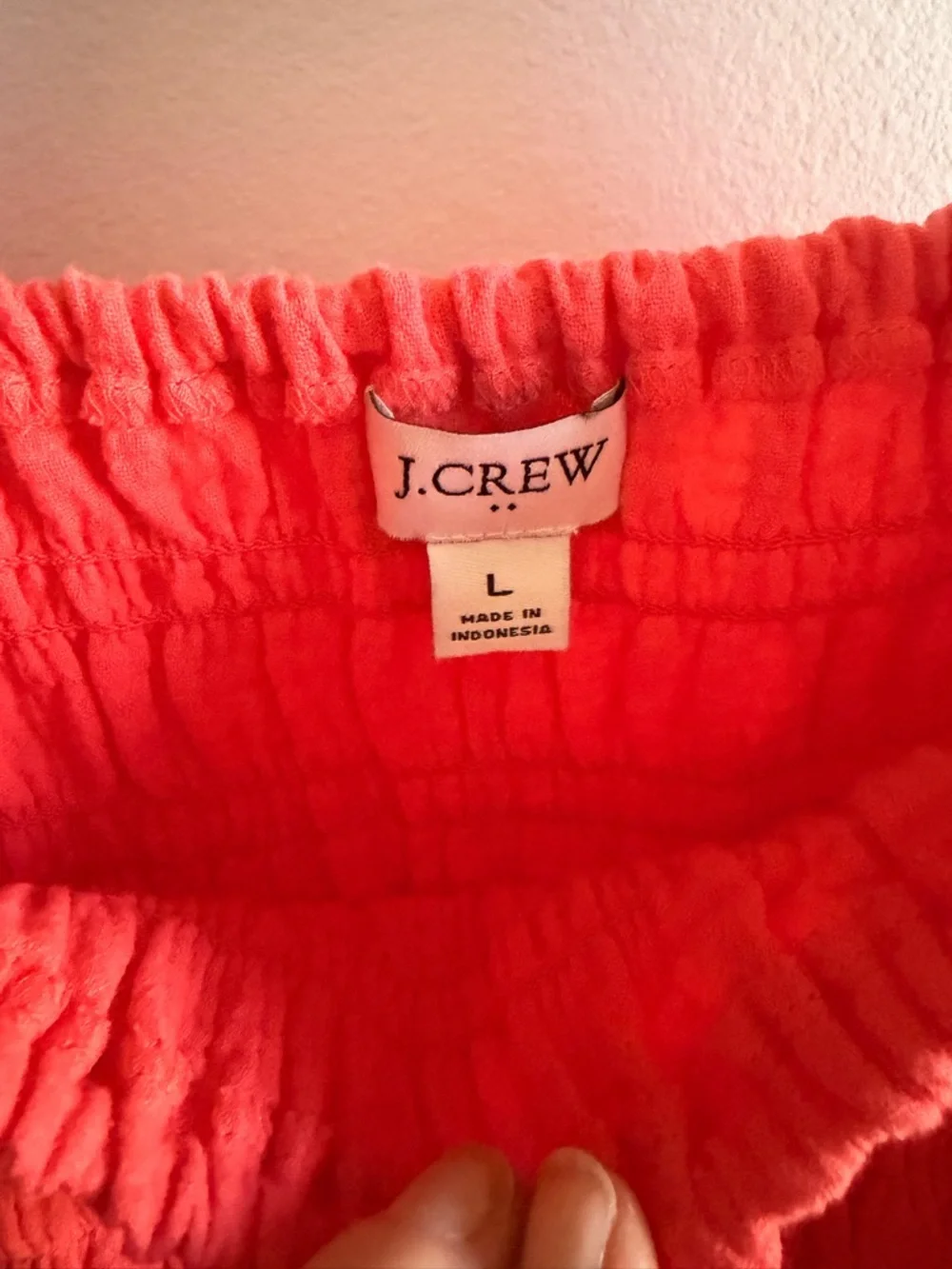 J. Crew Coral Pink Smocked Square-Neck Blouse